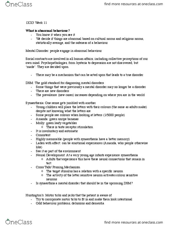 PSYCH 1XX3 Lecture Notes - Lecture 11: Synesthesia, Mental Disorder, Taste Receptor thumbnail