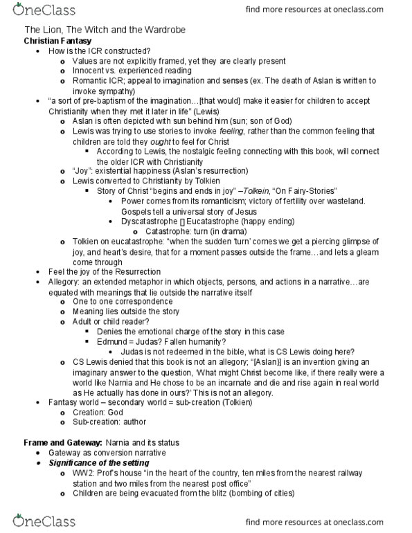 ENGB35H3 Lecture Notes - Lecture 17: Lewis Carroll, Eucatastrophe, C. S. Lewis thumbnail