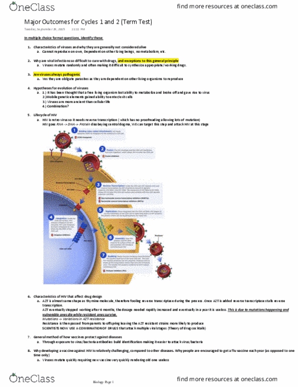 Biology 1002B Chapter Notes - Chapter 1-7: Mobile Genetic Elements, Reverse Transcriptase, Antiviral Drug thumbnail