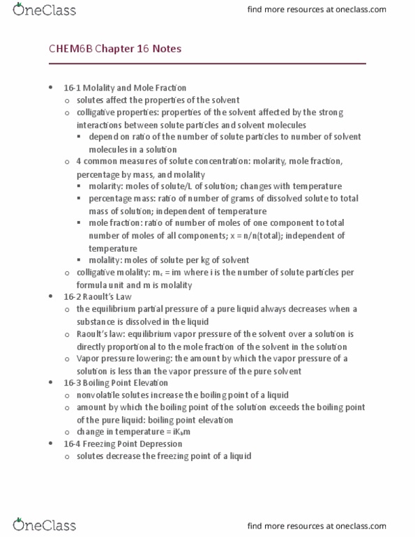 CHEM 6B Chapter Notes - Chapter 16: Formula Unit, Colligative Properties, Partial Pressure thumbnail