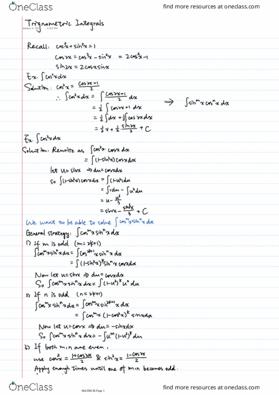 MATH138 Lecture 3: Trigonometric Integrals thumbnail