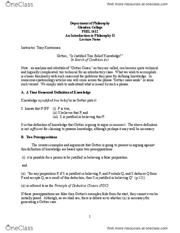 PHIL 1612 Lecture Notes - Lecture 9: Certain General, Madame Tussauds, Fred Dretske thumbnail