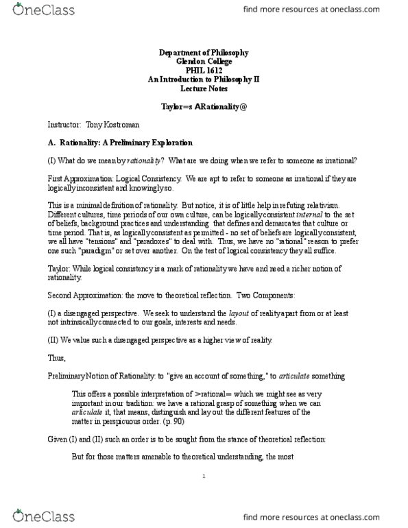 PHIL 1612 Lecture Notes - Lecture 1: Modus Tollens, Scientism, Episteme thumbnail