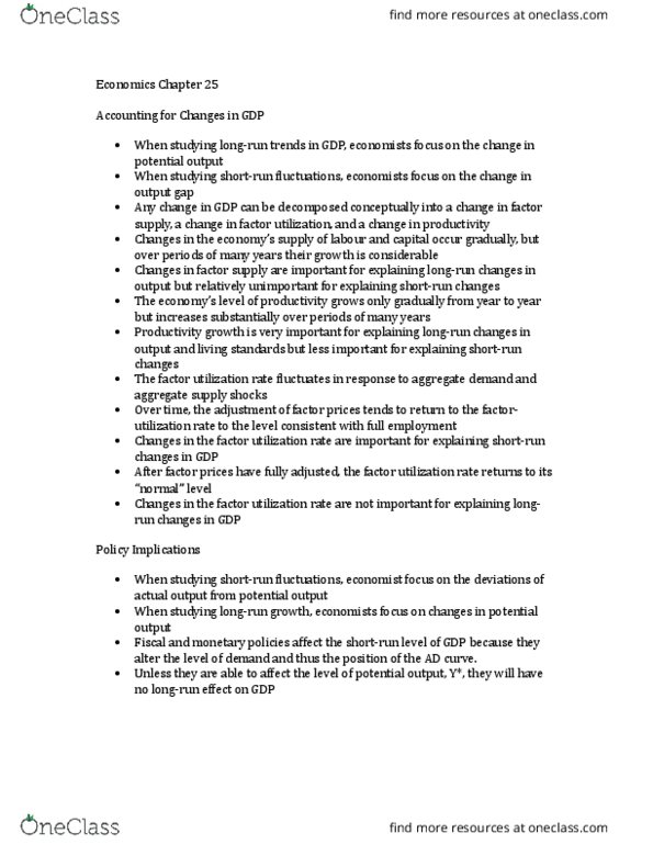 ECON 1110 Chapter Notes - Chapter 25: Output Gap, Potential Output, Aggregate Demand thumbnail