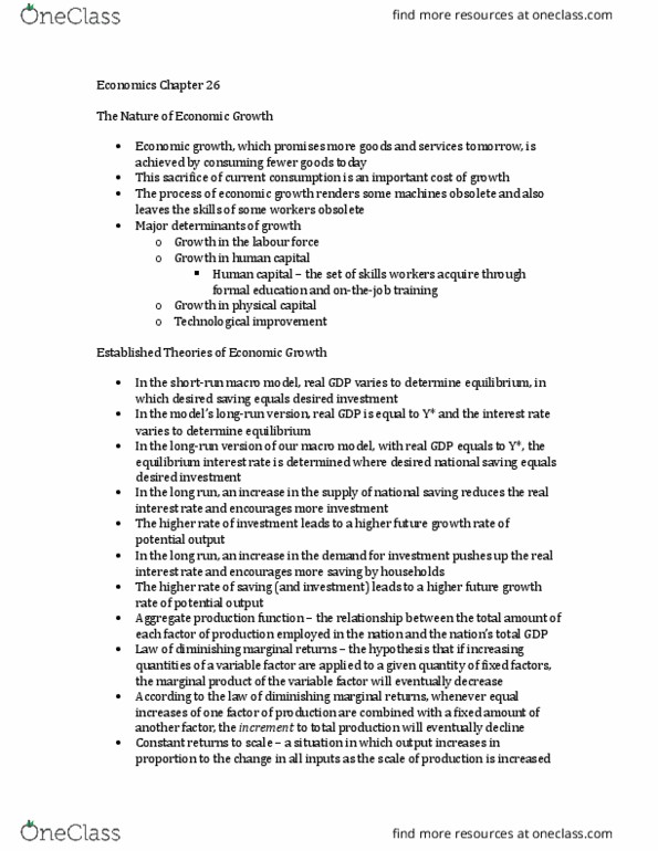 ECON 1110 Chapter Notes - Chapter 26: Potential Output, Real Interest Rate, Capital Accumulation thumbnail