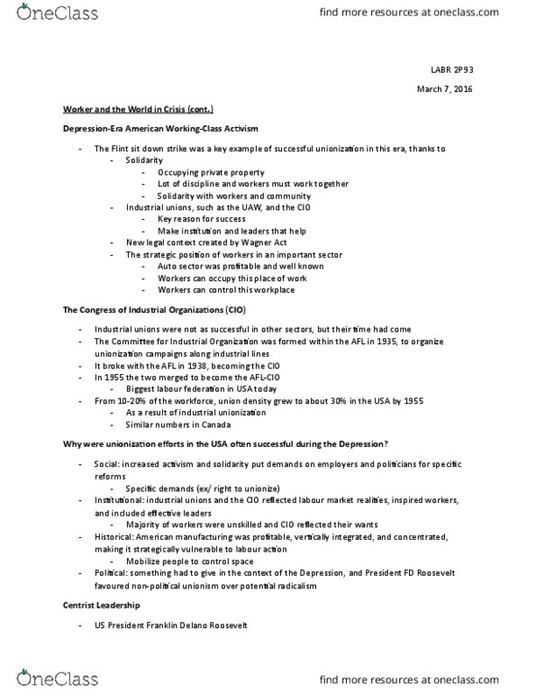 LABR 2P93 Lecture Notes - Lecture 9: General Agreement On Tariffs And Trade, Radical Change, Social Actions thumbnail