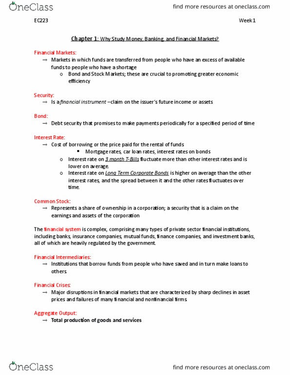 EC223 Lecture Notes - Lecture 1: Interest Rate, Financial Instrument, Money Supply thumbnail