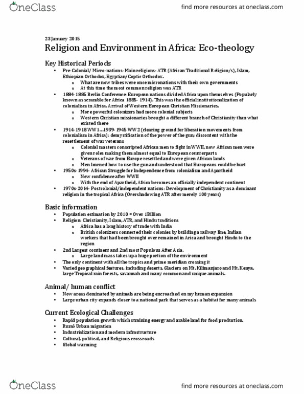 RELG 270 Lecture Notes - Lecture 5: Ecotheology, Micronation, Global Warming thumbnail