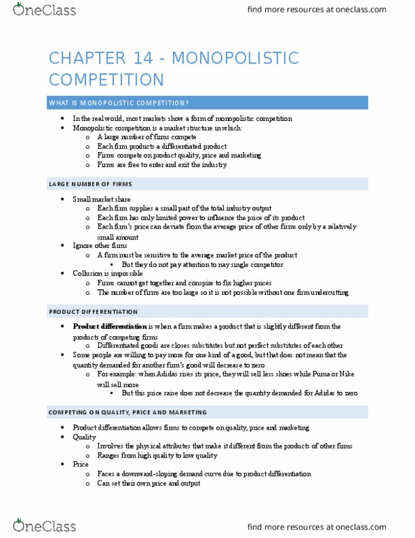 Economics 1021A/B Lecture Notes - Lecture 14: Fixed Cost, Perfect Competition, Demand Curve thumbnail