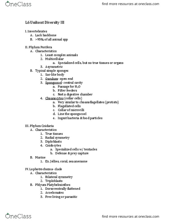 01:119:116 Lecture Notes - Lecture 6: Endoskeleton, Gastrulation, Flatworm thumbnail