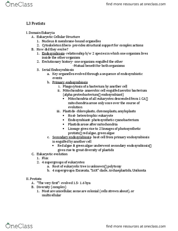 01:119:116 Lecture Notes - Lecture 3: Plasmodium, Unikont, Proteobacteria thumbnail