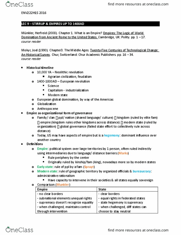 ENV222H1 Lecture Notes - Lecture 9: Joel Mokyr, Anthropocene, Global Governance thumbnail