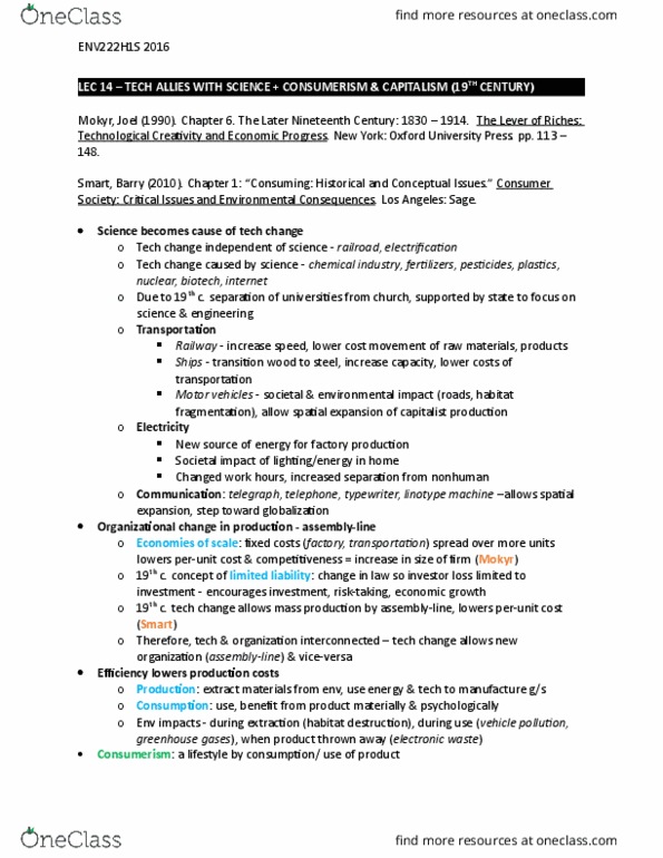 ENV222H1 Lecture Notes - Lecture 14: Chemical Industry, Joel Mokyr, Linotype Machine thumbnail