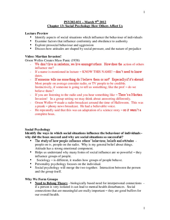 PSY 202 Chapter Notes - Chapter 13: Stanford Prison Experiment, Deindividuation, Non-Interventionism thumbnail