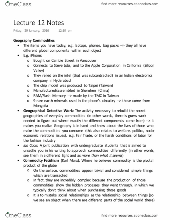 GEOG 122 Lecture Notes - Lecture 12: Commodity Fetishism, Cambie Street, Apple Inc. thumbnail