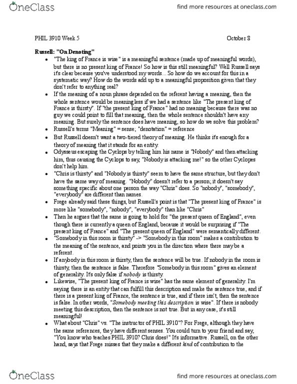 PHIL 3910 Lecture Notes - Lecture 5: On Denoting, Deconstruction, Odysseus thumbnail