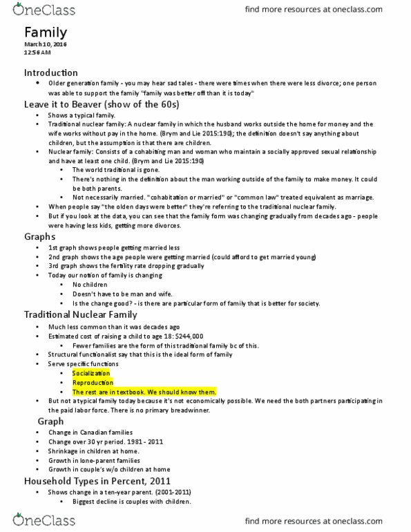 SOC100H5 Lecture Notes - Lecture 15: Speed Dating, Child Support, Home Repair thumbnail