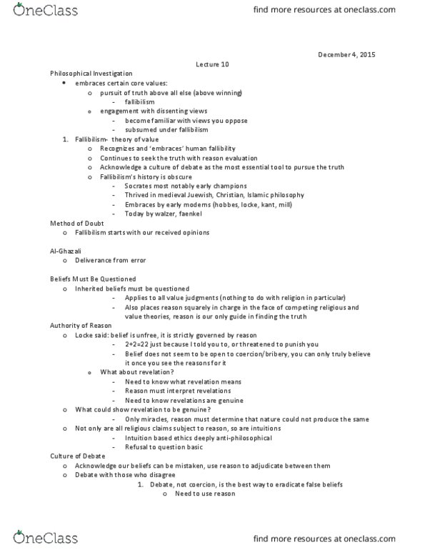 PHILOS 3P03 Lecture Notes - Lecture 10: Fallibilism, Islamic Philosophy, John Rawls thumbnail