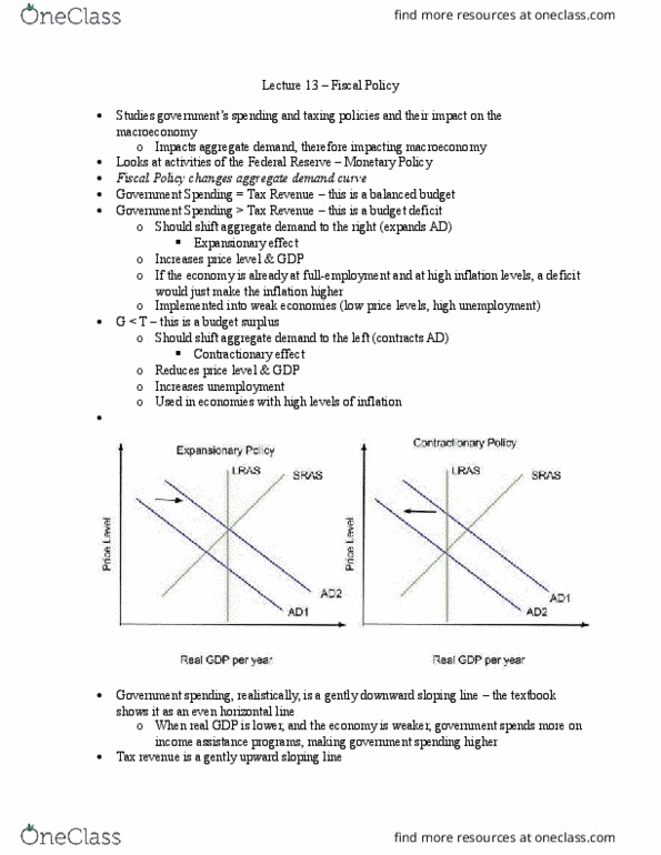 ECON103 Lecture Notes - Lecture 13: Progressive Tax, Aggregate Demand, Government Spending thumbnail