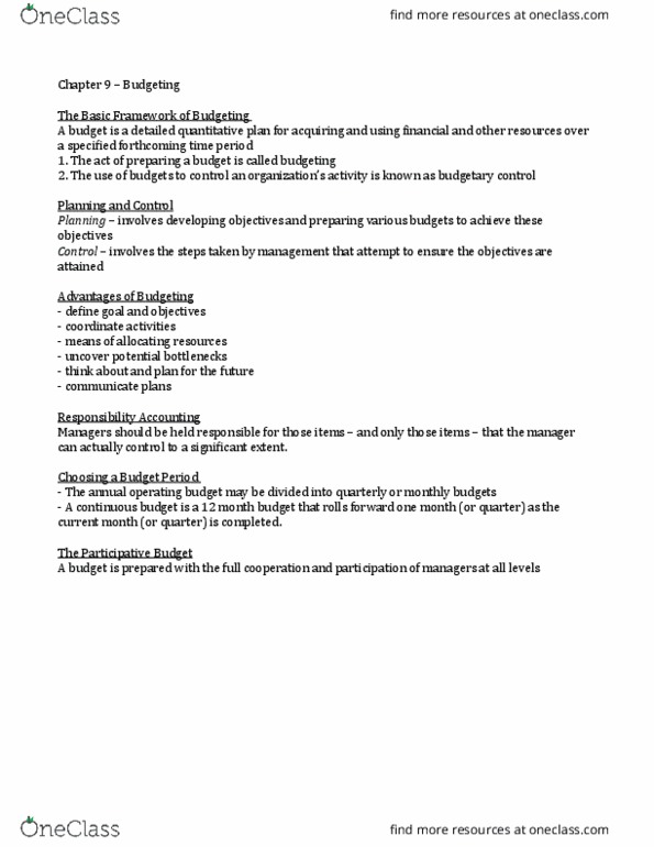Management and Organizational Studies 3370A/B Chapter Notes - Chapter 9: Profit Motive, Finished Good thumbnail
