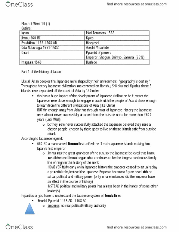 HIST 010 Lecture Notes - Lecture 10: Akechi Mitsuhide, Imagawa Clan, Hereditary Monarchy thumbnail