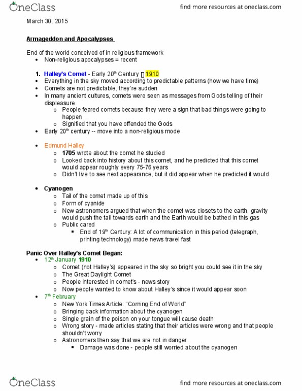 History 2186A/B Lecture Notes - Lecture 10: Branch Davidians, Millenarianism, Nuclear And Radiation Accidents And Incidents thumbnail