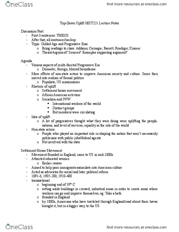 HIST 221 Lecture Notes - Lecture 1: Juvenile Court, Atlanta Exposition Speech, Jane Addams thumbnail