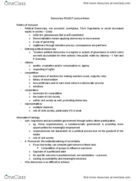 POLI 227 Lecture 18: Democracy POLI227 Lecture Notes thumbnail