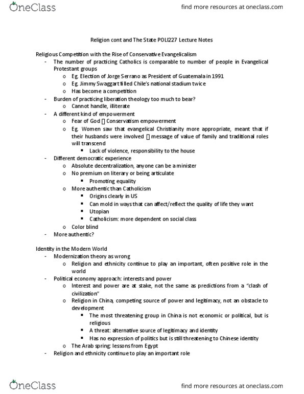 POLI 227 Lecture Notes - Lecture 33: Modernization Theory, Jimmy Swaggart, Arab Spring thumbnail