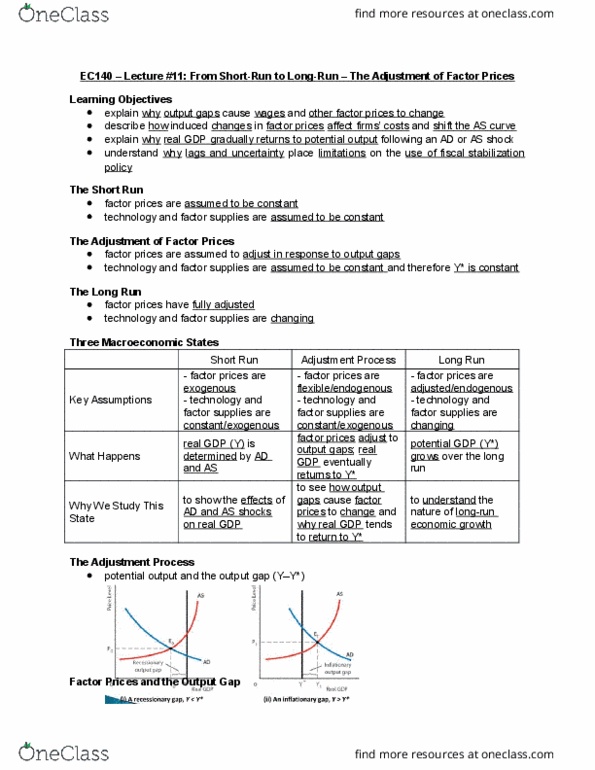 EC140 Lecture Notes - Lecture 11: Output Gap, Phillips Curve, Nominal Rigidity thumbnail
