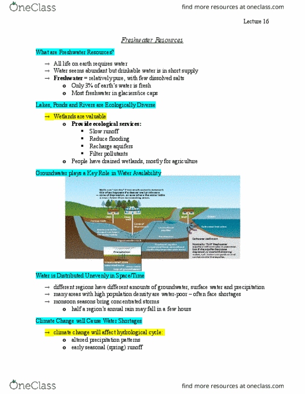 ENVS 1000U Lecture Notes - Lecture 16: Aquifer, Water Cycle, Evapotranspiration thumbnail