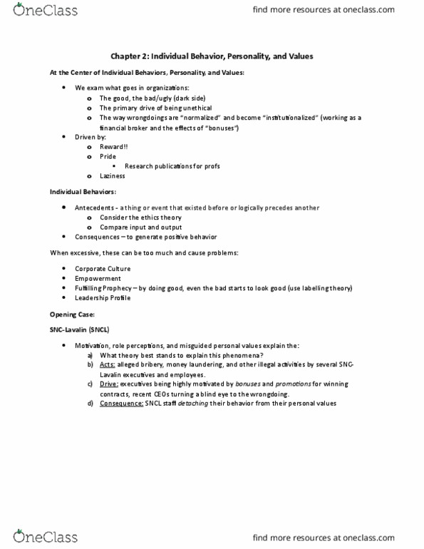 COMM 105 Lecture Notes - Lecture 2: Snc-Lavalin, Presenteeism, Job Performance thumbnail