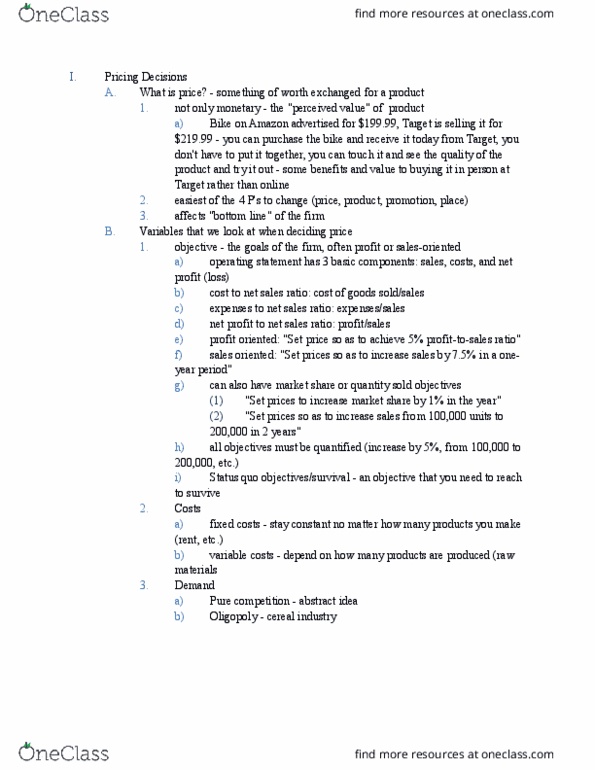 MARK20100 Lecture Notes - Lecture 10: Monopolistic Competition, Price Drop, Status Quo thumbnail