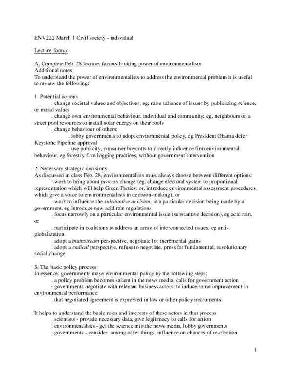ENV222H1 Lecture Notes - Trillium, David Suzuki, Keystone Pipeline thumbnail