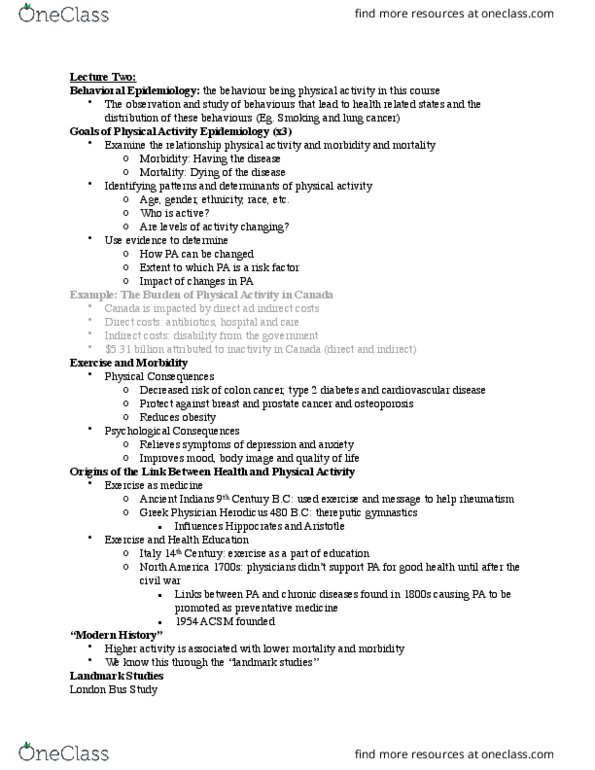 KINESIOL 1C03 Lecture Notes - Lecture 2: Prostate Cancer, Herodicus, Indirect Costs thumbnail