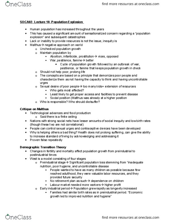 SOCA02H3 Lecture Notes - Lecture 10: Negative Approach, Social Inequality, Ecological Succession thumbnail