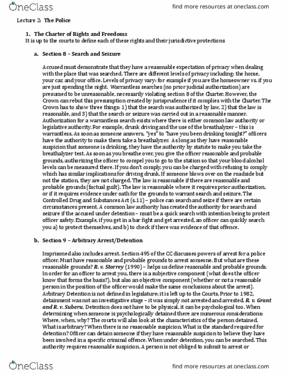 LAWS 3306 Lecture Notes - Lecture 2: Breathalyzer, Miranda Warning, Controlled Drug In The United Kingdom thumbnail