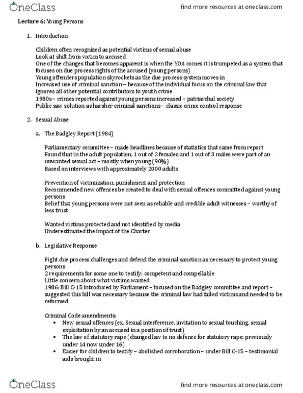 LAWS 3306 Lecture Notes - Lecture 6: Statutory Rape, The Young Offenders, Absolute Liability thumbnail