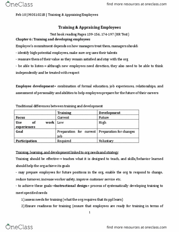 Management and Organizational Studies 1021A/B Lecture Notes - Lecture 4: Performance Appraisal, Learning Management System, Training And Development thumbnail