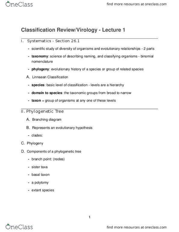 01:119:116 Lecture Notes - Lecture 1: Binomial Nomenclature, Polytomy, Archaea thumbnail