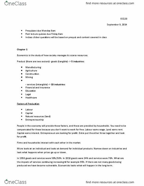 EC120 Lecture Notes - Lecture 2: Opportunity Cost, Market Economy, Macroeconomics thumbnail