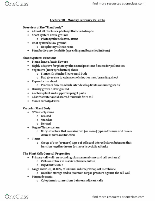 BI111 Lecture Notes - Lecture 18: The Plant Cell, Hemicellulose, Cell Membrane thumbnail