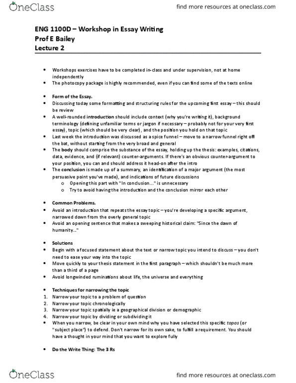 ENG 1100 Lecture Notes - Lecture 2: Thesis Statement, Headon, Jargon thumbnail