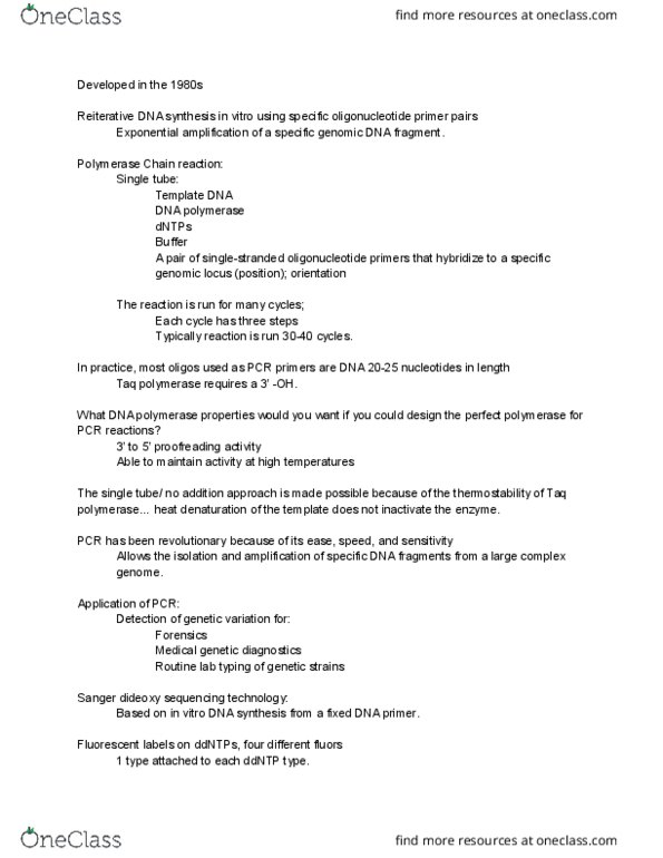 Biology And Biomedical Sciences BIOL 2960 Lecture Notes - Lecture 8: Dna Replication, Massively Parallel (Computing), Thermostability thumbnail