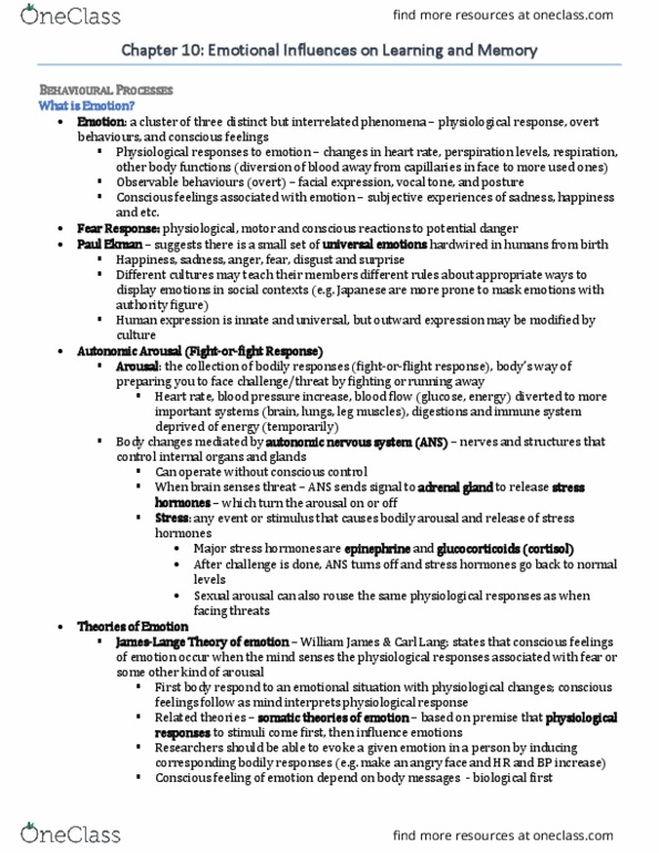 PSY260H1 Chapter Notes - Chapter 10: Walter Bradford Cannon, Learned Helplessness, Carl Lang thumbnail