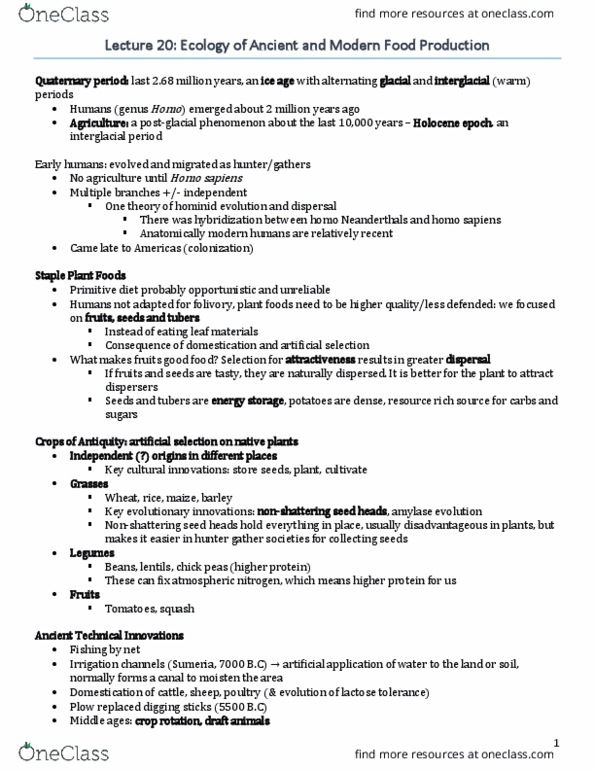 BIO220H1 Lecture Notes - Lecture 20: John Bennet Lawes, Homo Sapiens, Anatomically Modern Human thumbnail