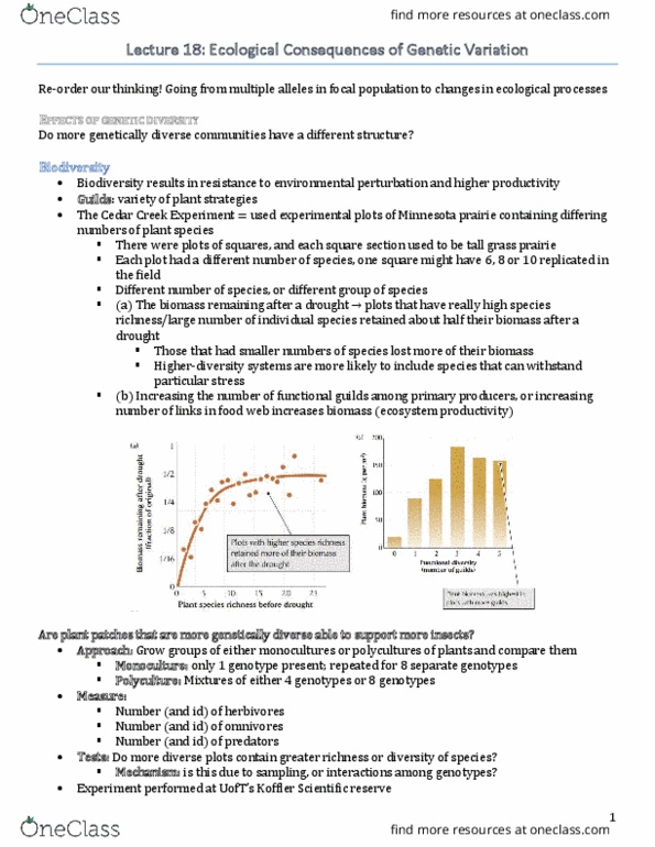 BIO220H1 Lecture Notes - Lecture 18: Tallgrass Prairie, Polyculture, Species Richness thumbnail