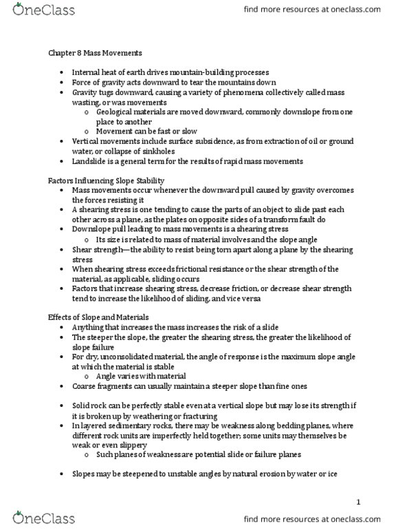 ESCI 2010 Chapter Notes - Chapter 8: Frost Heaving, Weathering, Quick Clay thumbnail