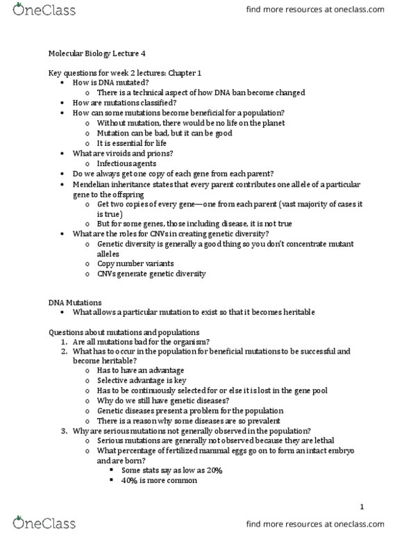 BIOL 2131 Lecture Notes - Lecture 4: West Nile Fever, Allele Frequency, Germ Cell thumbnail