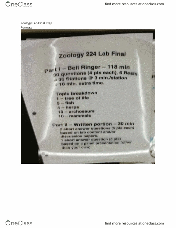 ZOOL224 Final ZoologyLabFinalFish OneClass